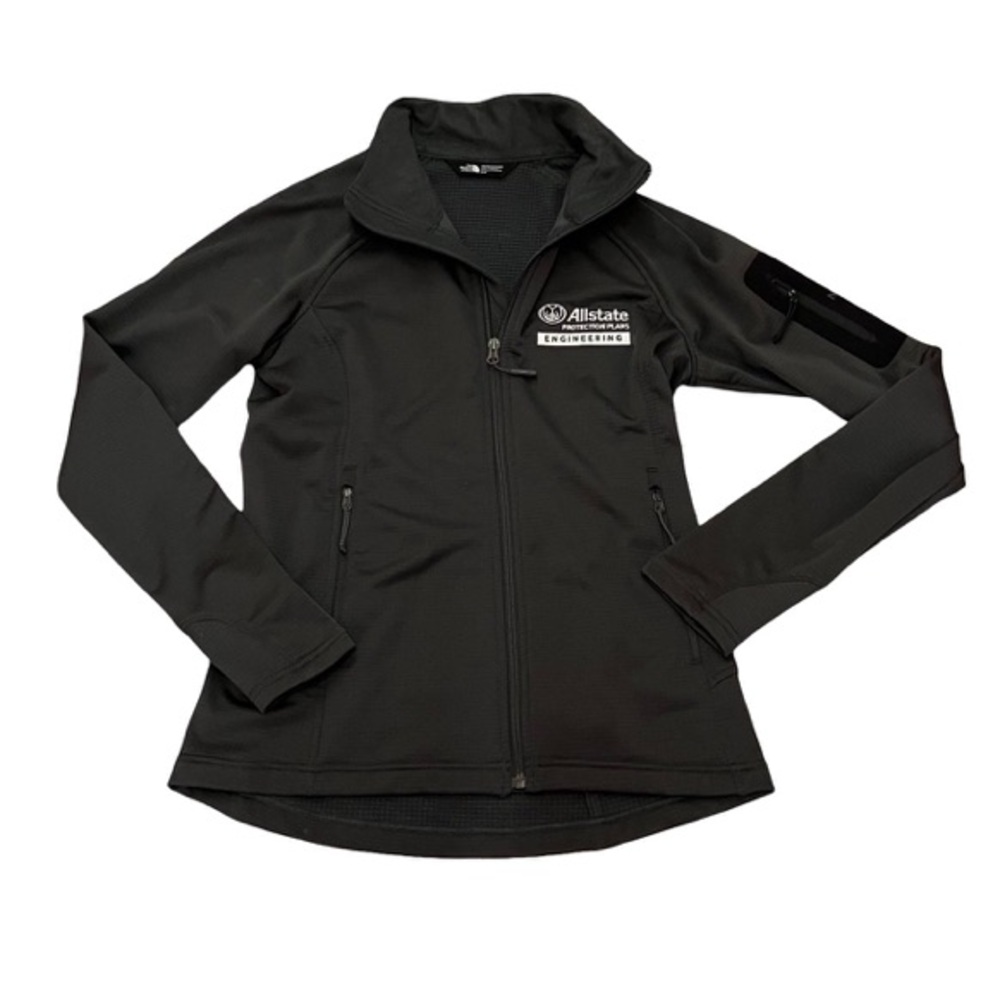 North Face Jacket Womens M Full Zip Fleece Black Logo Thumb Loops Zip Pockets